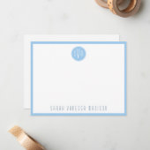 Circle Blue Monogram Name Note Card Mitteilungskarte (Vorderseite/Rückseite Beispiel)