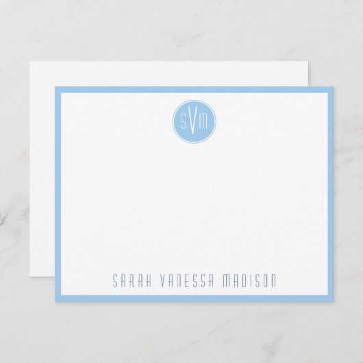 Circle Blue Monogram Name Note Card Mitteilungskarte (Vorne/Hinten)