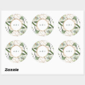 Circle Botanical Eukalyptus Green Emerald Monogram Runder Aufkleber (Blatt)