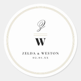 Circle Classic Bars Double Monogram Modern Wedding Runder Aufkleber