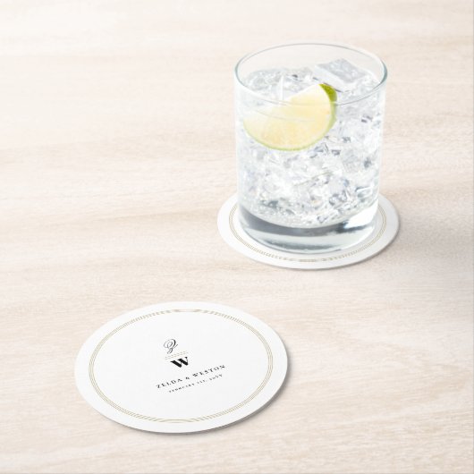 Circle Classic Bars Double Monogram Modern Wedding Runder Pappuntersetzer (Vor Ort)