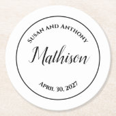 Circle Design Personalisiert Hochzeittränke Runder Pappuntersetzer (Vorderseite)