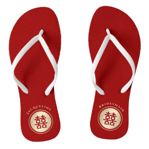 Circle Double Happiness Chinese Wedding Flip Flops Badesandalen