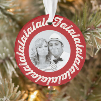 Circle Falalala Bold Script Foto Red Christmas Ornament