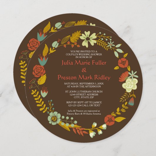 Circle Fall Wreath Design - Couple's Shower Invite Einladung (Vorne/Hinten)