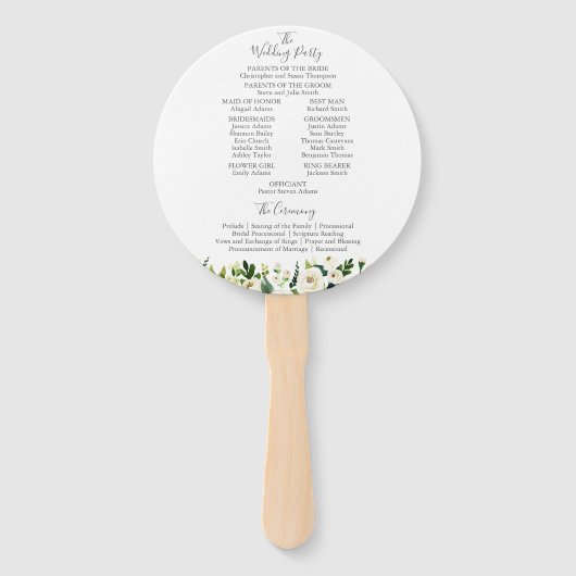 Circle Fan von White Blume and Green Wedding Progr Fächer (Rückseite)