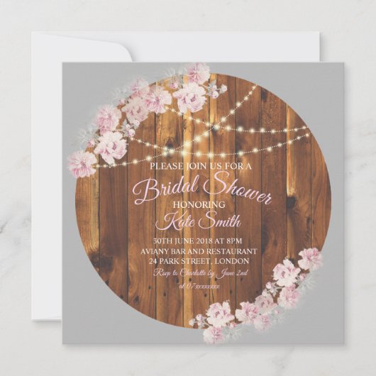 Circle Floral Light String Brautparty Card Einladung (Vorderseite)