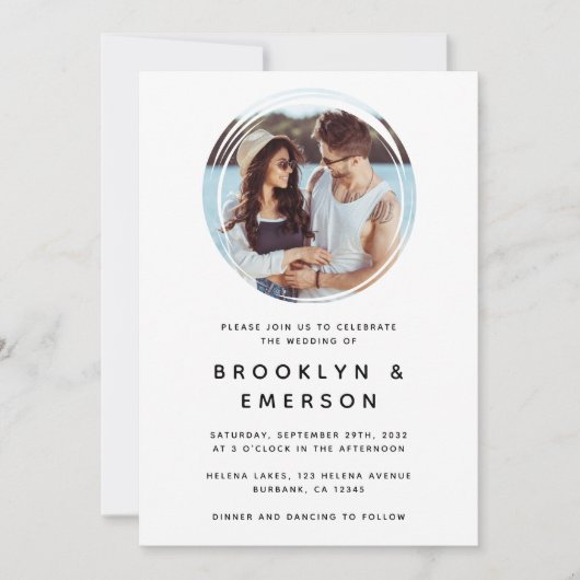 Circle Foto Minimalistisch QR Code Hochzeit Einladung (Vorderseite)