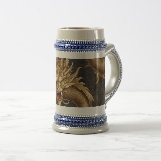 Circle Golden Dragon Portrait on Deep Blue Bierglas (VorderseiteRechts)