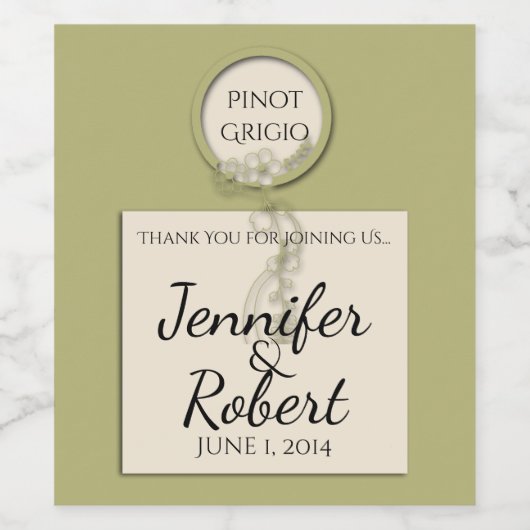 Circle Green und Creme Monogram Wine Label Weinetikett (Einzelnes Label)