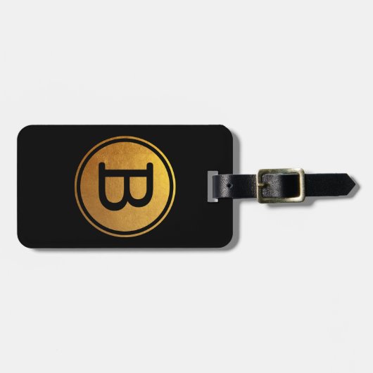 Circle Monogram, Black and Gold Foil Effect Gepäckanhänger (Vorderseite horizontal)