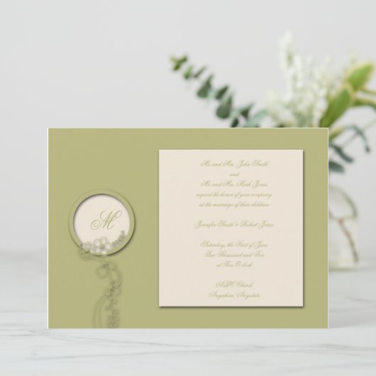Circle Monogram Green und Creme Weditation Einladu Einladung (Stehend Vorderseite)