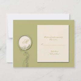 Circle Monogram in Green and Creme Response Card RSVP Karte