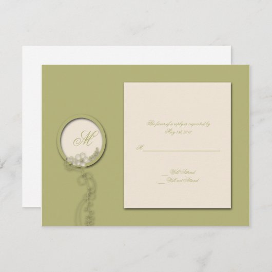 Circle Monogram in Green and Creme Response Card RSVP Karte (Vorne/Hinten)