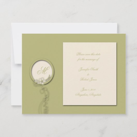 Circle Monogram in Green und Creme Save the Date (Vorderseite)