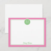 Circle Monogram Initial Preppy Pink Green Mitteilungskarte (Vorne/Hinten)