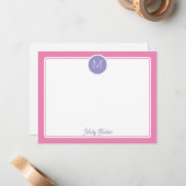 Circle Monogram Initial Preppy Pink Purple Mitteilungskarte (Vorderseite/Rückseite Beispiel)