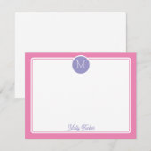 Circle Monogram Initial Preppy Pink Purple Mitteilungskarte (Vorne/Hinten)