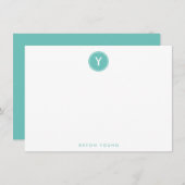 Circle Monogram Light Aquamarine Personalisiert Fl Mitteilungskarte (Vorne/Hinten)