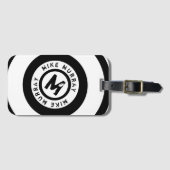 Circle Monogram modern Schwarz-weiß Gepäckanhänger (Vorderseite (Horizontal))