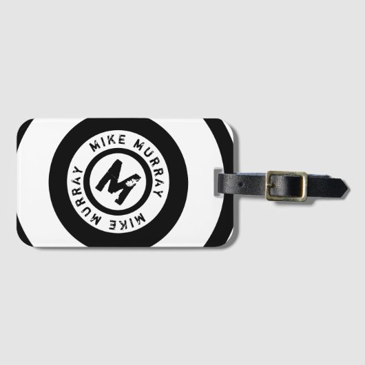 Circle Monogram modern Schwarz-weiß Gepäckanhänger (Vorderseite (Horizontal))