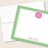 Circle Monogram Preppy Pink & Green Mitteilungskarte
