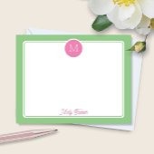 Circle Monogram Preppy Pink & Green Mitteilungskarte