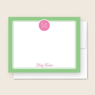 Circle Monogram Preppy Pink & Green Mitteilungskarte