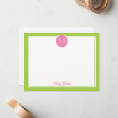 Circle Monogram Preppy Pink & Lime Green Mitteilungskarte (Vorderseite/Rückseite Beispiel)