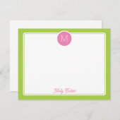 Circle Monogram Preppy Pink & Lime Green Mitteilungskarte (Vorne/Hinten)