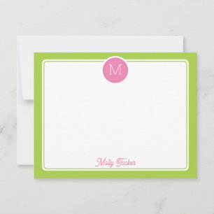 Circle Monogram Preppy Pink & Lime Green Mitteilungskarte