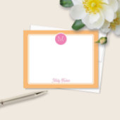 Circle Monogram Preppy Pink & Orange Sherbet Mitteilungskarte