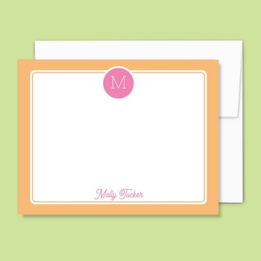 Circle Monogram Preppy Pink & Orange Sherbet Mitteilungskarte