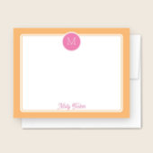 Circle Monogram Preppy Pink & Orange Sherbet Mitteilungskarte