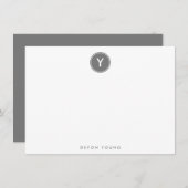 Circle Monogram Silver Grau Personalisiert Flat Mitteilungskarte (Vorne/Hinten)