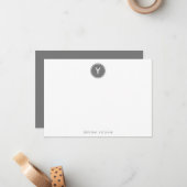 Circle Monogram Silver Grau Personalisiert Flat Mitteilungskarte (Vorderseite/Rückseite Beispiel)