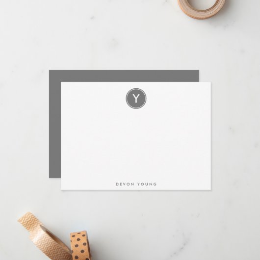 Circle Monogram Silver Grau Personalisiert Flat Mitteilungskarte (Vorderseite/Rückseite Beispiel)