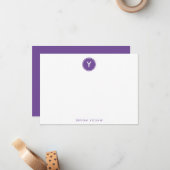 Circle Monogramm Tief Lila Personalisierter Flat Mitteilungskarte (Vorderseite/Rückseite Beispiel)