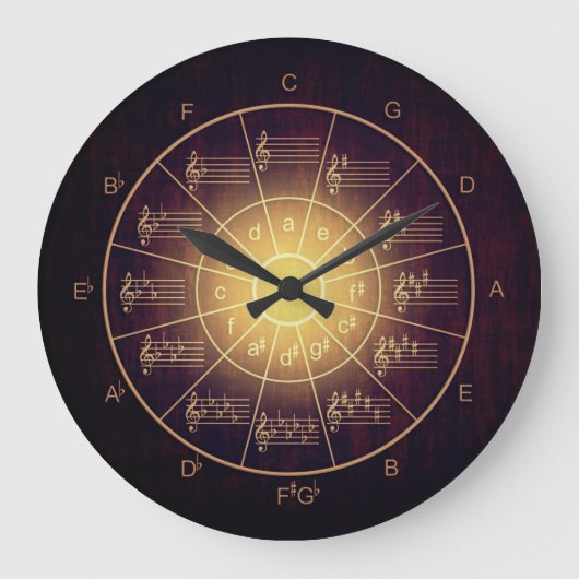 Circle of fifths brown color musicians große wanduhr (Vorderseite)