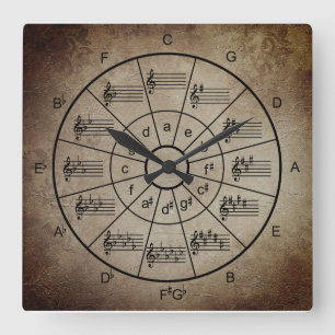 Circle of fifths brown color musicians quadratische wanduhr