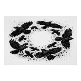 Circle of Ravens – Haunted Ink Illustration Poster