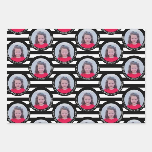 Circle One Foto Happy Birthday Gruß - Streifen Geschenkpapier Set (Vorderseite 3)