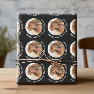Circle One Foto mit Geburtstagsgrüßen - Schwarz Geschenkpapier