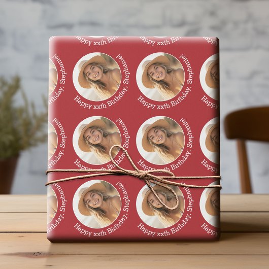 Circle One Foto with Birthday Gruß - Red Geschenkpapier