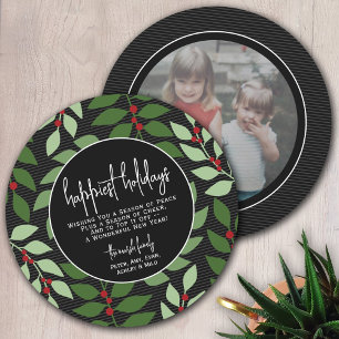 Circle Photo Back - Black Green Botanical Happiest Feiertagskarte