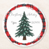 Circle Plaid Christmas Tree plates. Runder Pappuntersetzer (Vorderseite)