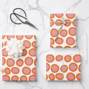 Circle Polka Dot Print Muster Orange und Rosa Geschenkpapier Set