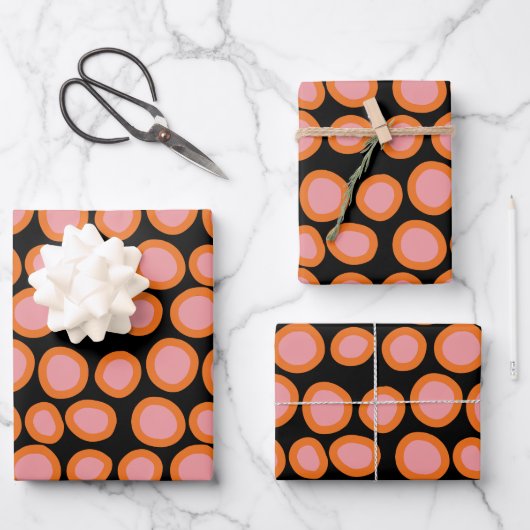 Circle Polka Dot Print Muster Orange und Rosa Geschenkpapier Set (Vorderseite)