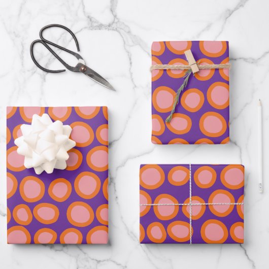 Circle Polka Dot Print Muster Orange und Rosa Geschenkpapier Set (Vorderseite)