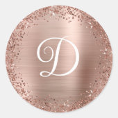 Circle Rose Gold Glitzer and Foil Monogram Runder Aufkleber (Vorderseite)